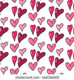 Patrón sin inconvenientes con corazones rosas. Concepto de San Valentín. Elemento de diseño para banners web, carteles, tarjetas de felicitación, fondos de pantalla, paneles.Ilustración vectorial aislada en fondo blanco.