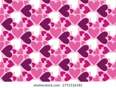 Patrón sin fisuras con corazones rosados de varias Formas. Papel de embalaje de dibujos animados en un dibujo a mano. Antiguas Vector impresión, diseño, decoración para celebrar el Día de San Valentín. Amor, romance, enamoramiento, pasión.