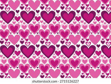Patrón sin fisuras con corazones rosados de varias Formas. Papel de embalaje de dibujos animados en un dibujo a mano. Antiguas Vector impresión, diseño, decoración para celebrar el Día de San Valentín. Amor, romance, enamoramiento, pasión.