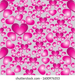 Seamless pattern of pink hearts. Vector Illustration. Romantic design for children's things, wrapping paper, greeting cards and invitations of the wedding, Valentine's Day