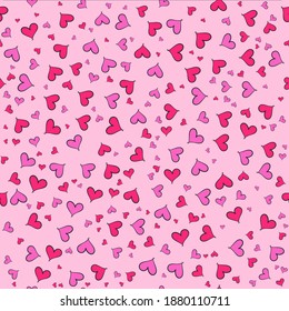 Seamless pattern of pink hearts, vector background illustration