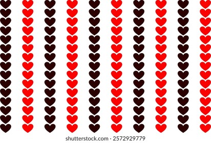 seamless pattern with pink hearts, vertical strip of red and black heart patter, repeat seamless pattern design for fabric print or background or t-shirt paint