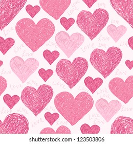 seamless pattern of pink hearts and words I love you