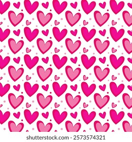 Seamless pattern with pink hearts.Cute heart repeat pattern isolated on white background for happy Valentine's Day.Vector graphic illustration.Sweet love background.