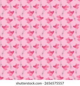 Nahtloses Muster mit rosafarbenen herzförmigen Ballons auf pastellfarbenem Hintergrund. Nettes und romantisches Design, perfekt für Valentinstag, Babyduschen, Hochzeitsdekoration oder Geschenkverpackung.

