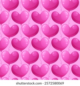 Seamless pattern of pink heart-shaped inflatable balloons. Vector illustration. Valentine's day background. February 14.