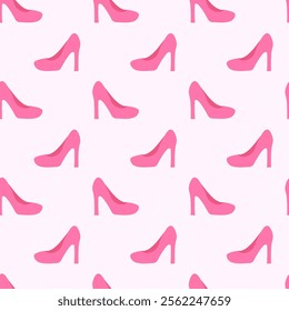 Seamless Pattern with pink heel shoes. Vector flat illustration.