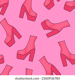 Patrón sin brillo con botas de tacones altos rosados. Fondo de moda vectorial