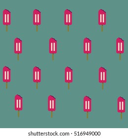 Seamless pattern of pink ice-cream on green background