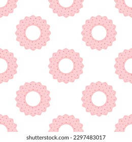seamless pattern pink inflatable swimming circles, print for textiles in cartoon style, flat vector illustration of swimming ring
