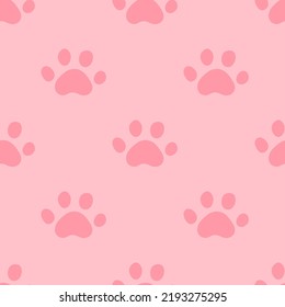 Seamless pattern with pink kitten paws