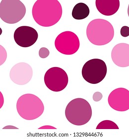 Seamless pattern with pink large and small deformed polka dots on a transparent background. Vector image. Eps 8