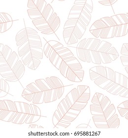 Seamless pattern with pink leaves on white background, vector illustration
