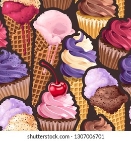 Seamless pattern with pink and lilac sweets