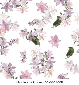 Seamless pattern with pink lilies