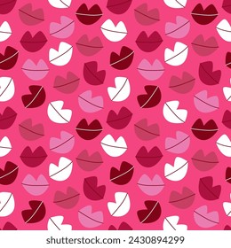 Seamless pattern with pink lip. Modern flat cute pink background. Vector illustration
