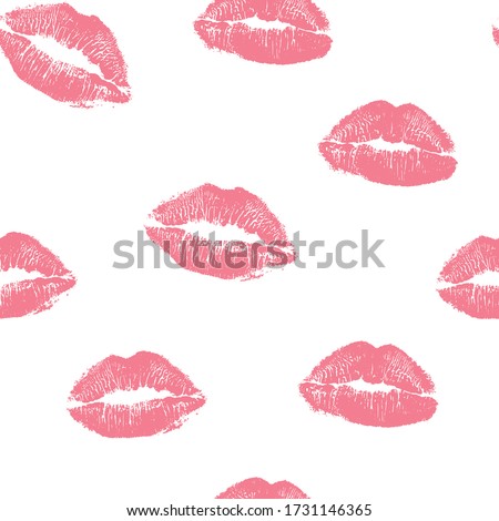Seamless pattern pink lips kisses prints. Valentines day background