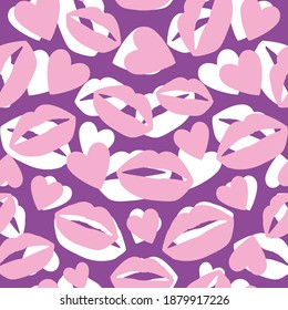 Nahtloses Muster einer rosafarbenen Lippe auf weißem Hintergrund. Vektorgrafik zum Valentinstag