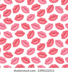Seamless pattern with pink lips on white background. Vector illustration for Valentine's Day.