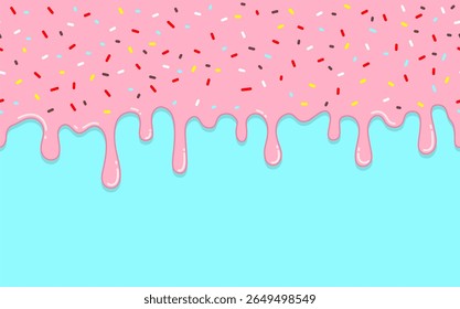 seamless pattern Pink liquid or strawberry sauce melting on a blue background