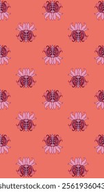 Seamless pattern, pink lotus, artistic, aesthetic, abstract, floral pattern, ethnic, hand drawn, endless, all over print to use textile, fabric, clothing, backdrop, wallpaper, home textile, clothing