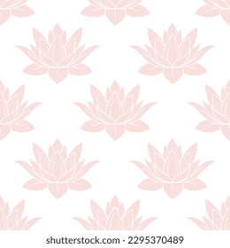 Seamless pattern, pink lotus flowers on a white background. Floral background, textile, vector