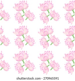 Seamless pattern with pink lotus. Hand-drawn background. Vector illustration. Real watercolor drawing