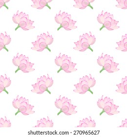 Seamless pattern with pink lotus. Hand-drawn background. Vector illustration. Real watercolor drawing