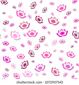Seamless pattern of pink lotuses on a white background. Vector illustration