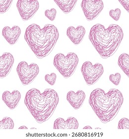 Patrón sin fisuras con dibujo de corazón de amor rosa scribble.eps