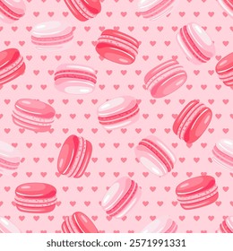 Seamless pattern of pink macaroon cakes on pink background. Texture for fabric, wrapping, wallpaper. Decorative print.