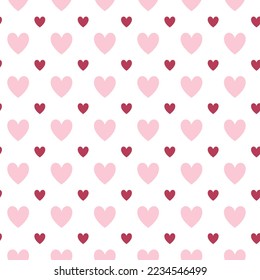 Seamless pattern with pink and magenta hearts. Design for Valentine's Day, wedding and mother’s day celebration. Perfect for greeting cards, home decor, textile, wrapping paper, scrapbooking.
