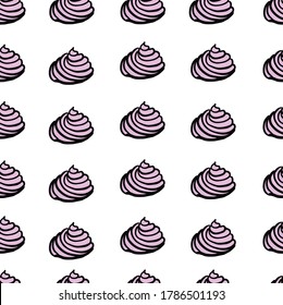 Seamless pattern with pink marshmallows shells cream