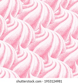 seamless pattern, pink meringues, marshmallow. Vector in graphic vintage retro. sweetness, sweet cake, dessert. for cafe, sweet shop, confectionery.