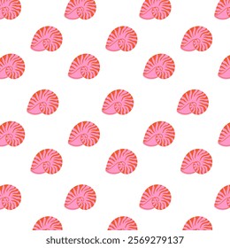 Seamless pattern of pink mollusk - nautical vector design.