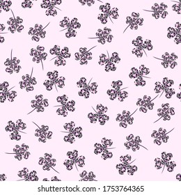 Seamless pattern with pink mosaic clover leaves. Modern background with repeating elements for packaging, printing, fabric. Vector illustration