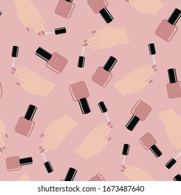 Seamless pattern with pink nail polish; Great for fabric, textile vector illustration