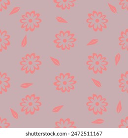 seamless pattern with pink narcissus, floral background, daffodil contour pattern