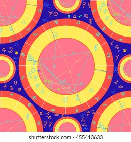 seamless pattern of pink of natal of astrological charts vector illustration