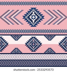 Padrão uniforme cor-de-rosa marinha, com formas geométricas desenhos têxteis tradicionais.