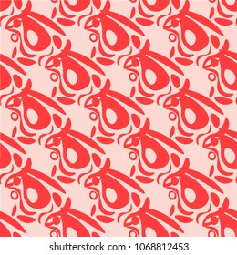 seamless pattern pink octopus, stylized animals on light pink background illustration EPS 10