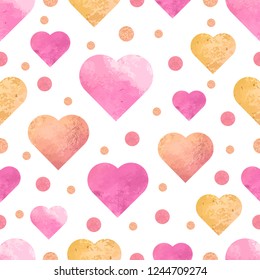 Seamless pattern with pink and orange hand drawing hearts. Vector illustration.