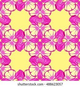 seamless pattern with pink Orchid deuterium on a yellow background vector illustration