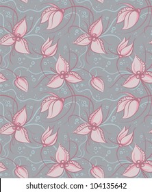 Seamless pattern pink orchid flowers