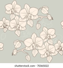 Seamless pattern with pink orchid, vector