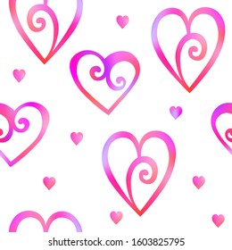 Seamless pattern with pink ornate hearts. Design for Valentine's day, wedding, birthday, Mothers Day. Love vector stock illustration for fabric, wallpaper, posters, card, postcard, fabric.  