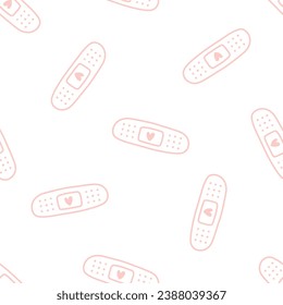 Seamless pattern with pink outline band aid