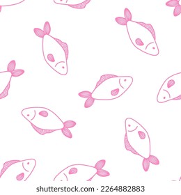 Seamless pattern with pink outline fish