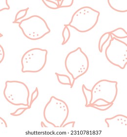 Seamless pattern with pink outline lemon