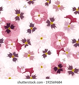 Seamless pattern with pink pansy flowers. Vector illustration.